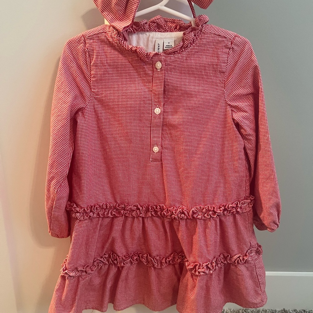 Janie and Jack Red Gingham Dress With Matching Bow Headband